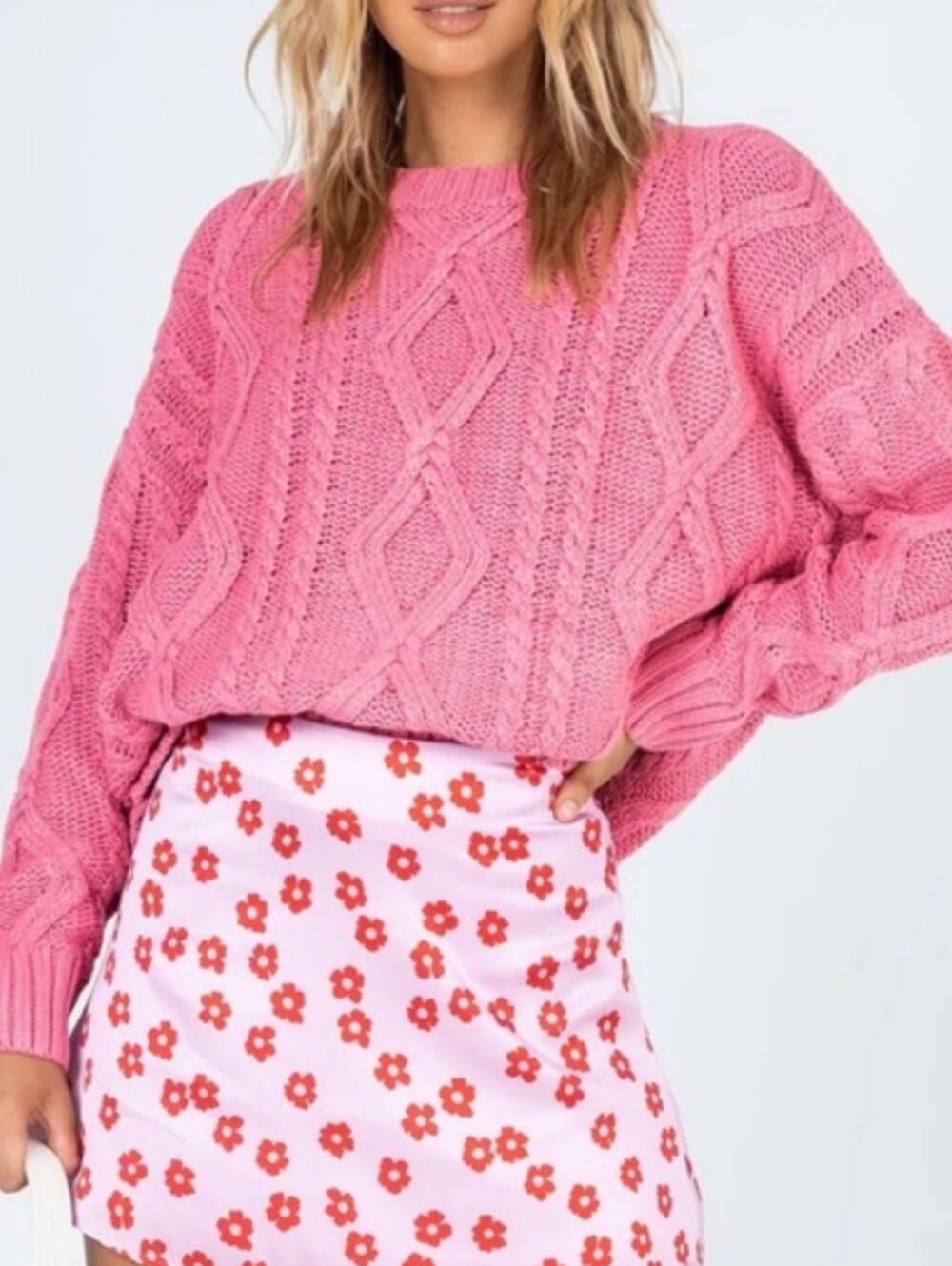 Princess Polly Anaya Oversize Knit Sweater Pink SzS/M